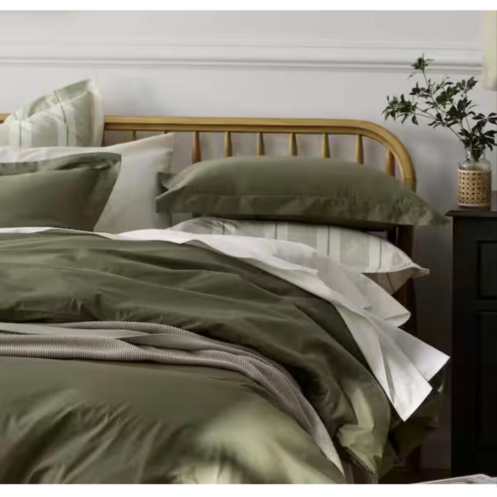 New Company Store Cotton Olive Green Cotton Percalep King Pillowcase (Set of 2) - Picture 5 of 5